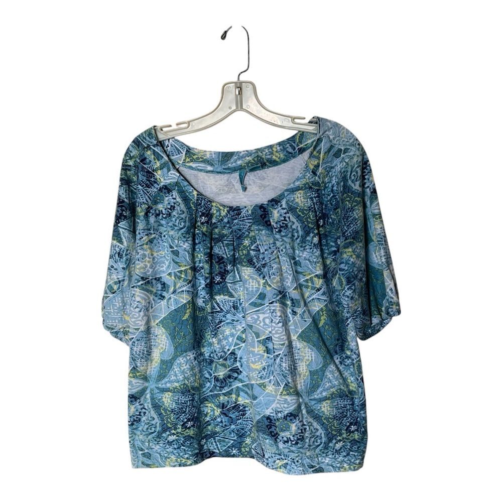 Fresh Blue Multicolor Print Pullover 3/4 Sleeve Top Shirt Size Large